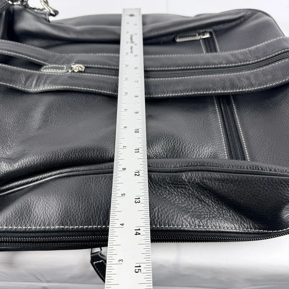 NWOT RARE Levenger Leather Laptop Bag Backpack Black 16x14 Zipper Straps